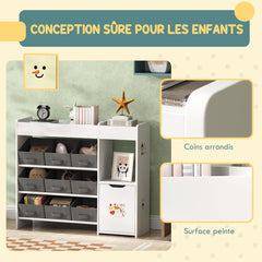 Meuble rangement enfant étagère de rangement pour jouets enfants avec 9 tiroirs en tissu et placard, blanc