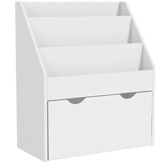 Bibliothèque pour enfants Multi-Rangement avec 3 niveaux d'étagères et un tiroir, 62,5L x 30l x 70H cm, blanc