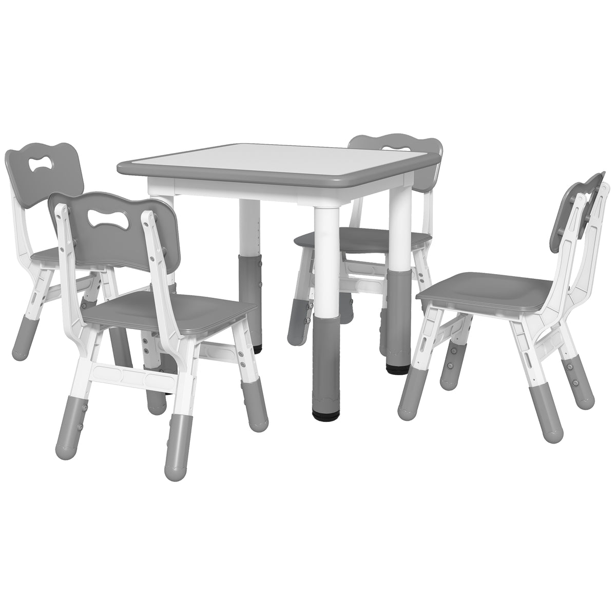 Ensemble 1 table et 4 chaises pour enfants à hauteur réglable, set de 5 pièces, gris