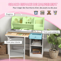 Bureau enfant avec chaise ergonomique avec clavier coulissant tiroir niches et étagères ouvertes 90 x 45 x 90 cm gris