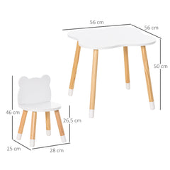 Ensemble table et chaises enfant design scandinave motif ourson bois pin MDF blanc