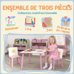 Table enfant avec chaise, ensemble table et 2 chaises enfant en bois, motifs d'étoile, 60 x 60 x 44 cm, rose