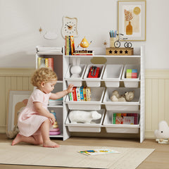 Meuble rangement enfant 3 à 8 ans, rangement jouets enfant avec 8 bacs amovibles, étagères de rangement, placard, blanc