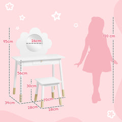 Ensemble coiffeuse pour enfant avec tabouret, coiffeuse 2 pièces pour enfants de 3 à 6 ans, miroir forme de nuage, blanc