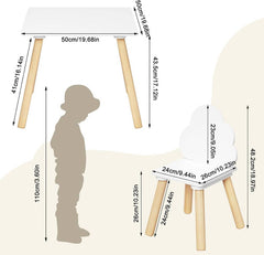 WOLTU Table Carrée pour Enfants avec 2 Chaises, Pieds en Bois Massif, Ensemble de Table et Chaise pour Enfants