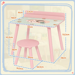 Ensemble table et chaise enfant table pour enfant avec chaise avec porte-livres motifs d'ours pour enfants 3-8 ans rose