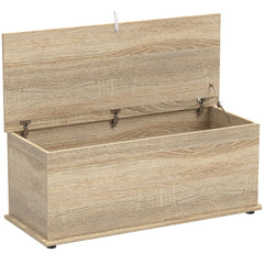 Coffre de rangement, banc de rangement avec couvercle rabattable et charnières de sécurité, 100 x 40 x 40 cm, naturel