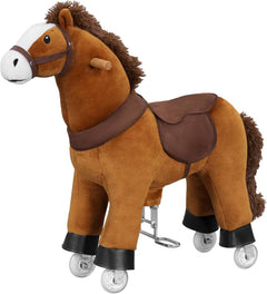 WOLTU Standing horse on wheels, play horse, from 3 years, with sound, wood metal, brown