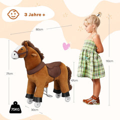 WOLTU Standing horse on wheels, play horse, from 3 years, with sound, wood metal, brown