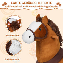 WOLTU Standing horse on wheels, play horse, from 3 years, with sound, wood metal, brown