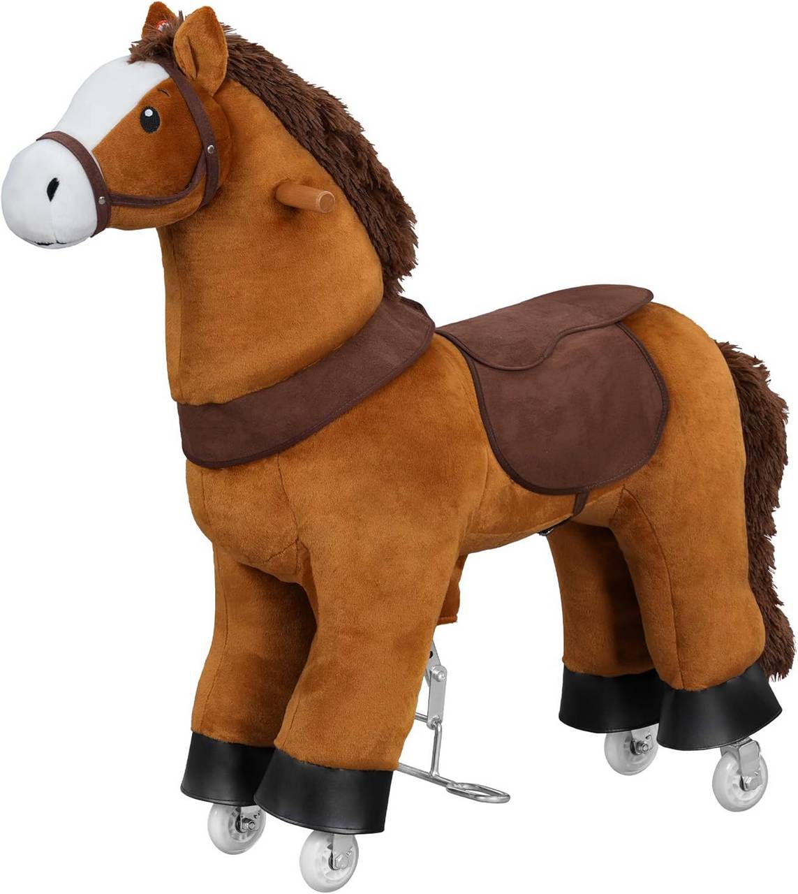 WOLTU Standing horse on wheels, play horse, from 4 years, with sound, wood metal, brown