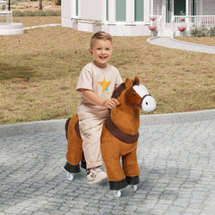 WOLTU Standing horse on wheels, play horse, from 4 years, with sound, wood metal, brown