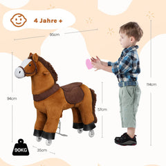 WOLTU Standing horse on wheels, play horse, from 4 years, with sound, wood metal, brown