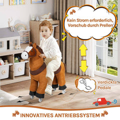 WOLTU Standing horse on wheels, play horse, from 4 years, with sound, wood metal, brown