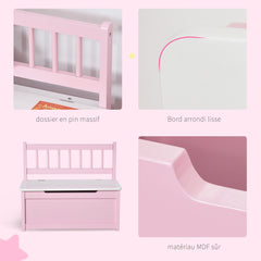 Coffre à jouet enfant banc de rangement enfant couvercle rabattable et charnières de sécurité 60 x 30 x 50 cm rose