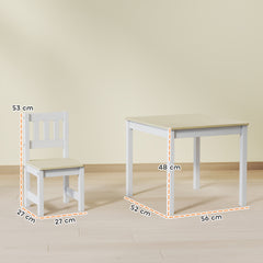 Table enfant avec chaise, lot table et 2 chaises enfant en bois pour dessiner, jouer, étudier, 56x52x48cm, bois naturel