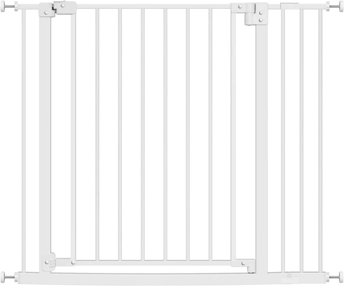 WOLTU Barrière Escalier, avec 2 Rallonges de 10 cm, 75-97 cm, Fermeture Automatique, 90° Arrêt, en Métal, Blanc