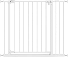 WOLTU Barrière Escalier, avec 2 Rallonges de 10 cm, 75-97 cm, Fermeture Automatique, 90° Arrêt, en Métal, Blanc