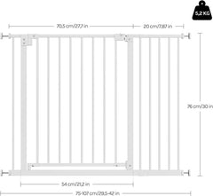 WOLTU Stair gate, incl. 1 extension piece (20 cm), 75–107 cm, auto-close, 90° stop, white