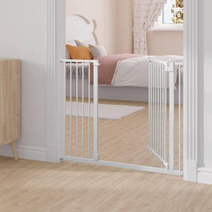 WOLTU Stair gate, incl. 1 extension piece (20 cm), 75–107 cm, auto-close, 90° stop, white