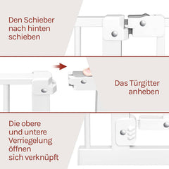 WOLTU Stair gate, incl. 1 extension piece (20 cm), 75–107 cm, auto-close, 90° stop, white