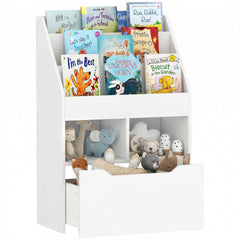 Bibliothèque étagère Multi-Rangement 3 étagères 2 niches Grand tiroir en bois Blanc
