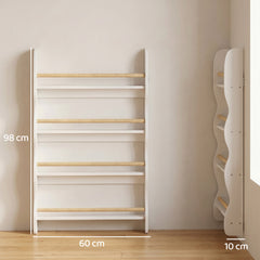 Bibliothèque murale pour enfant, rangement livre enfant 4 niveaux, fixer au mur, 60 x 10 x 98 cm, blanc