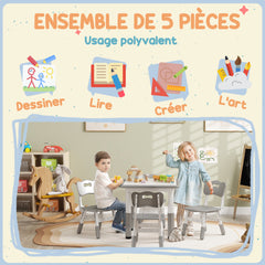 Ensemble 1 table et 4 chaises pour enfants à hauteur réglable, set de 5 pièces, gris