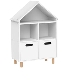 Bibliothèque enfants meuble de rangement enfants 3 niveaux avec deux tiroirs forme de maison 63,7 x 29,7 x 89 cm blanc