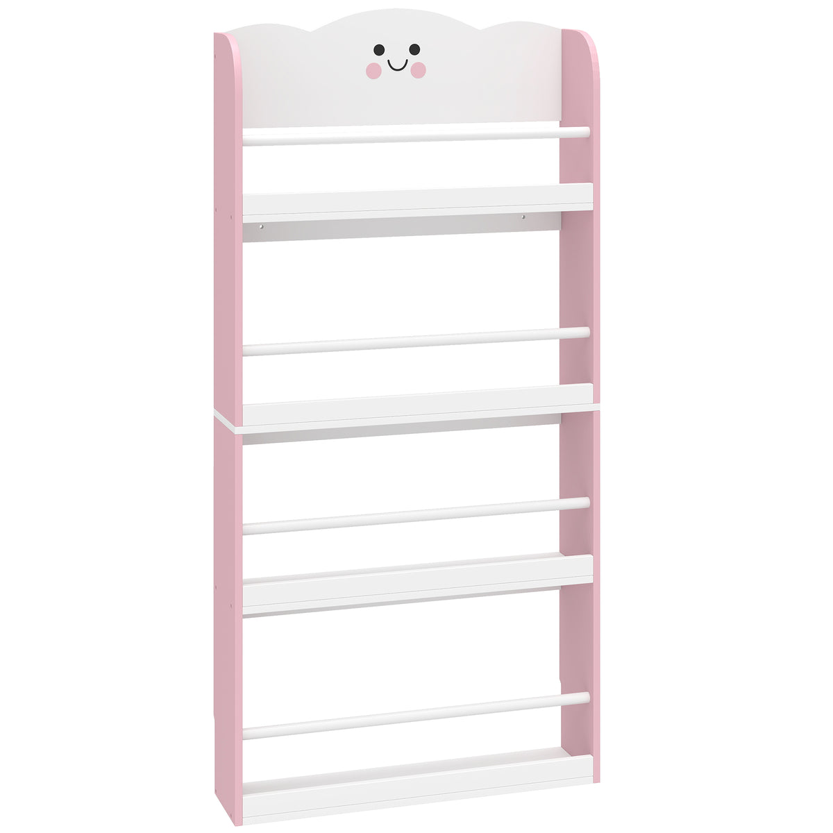 Bibliothèque pour enfant, rangement livre enfant 4 niveaux en thème barbe à papa, 60x12x108cm, rose
