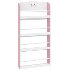 Bibliothèque pour enfant, rangement livre enfant 4 niveaux en thème barbe à papa, 60x12x108cm, rose