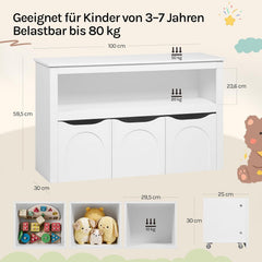 WOLTU Étagère à roulettes pour enfants, meuble de rangement pour jouets, 100 x 30 x 59,5 cm, blanche