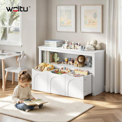 WOLTU Étagère à roulettes pour enfants, meuble de rangement pour jouets, 100 x 30 x 59,5 cm, blanche