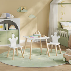 WOLTU Table enfant avec 2 chaises, chaises avec dossier, blanc et chêne clair