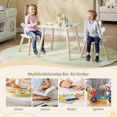 WOLTU Table enfant avec 2 chaises, chaises avec dossier, blanc et chêne clair