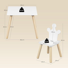 WOLTU Table enfant avec 2 chaises, chaises avec dossier, blanc et chêne clair