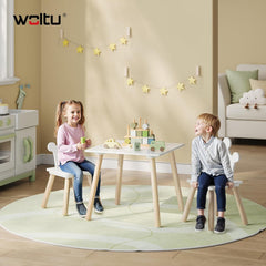 WOLTU Table enfant avec 2 chaises, chaises avec dossier, blanc et chêne clair