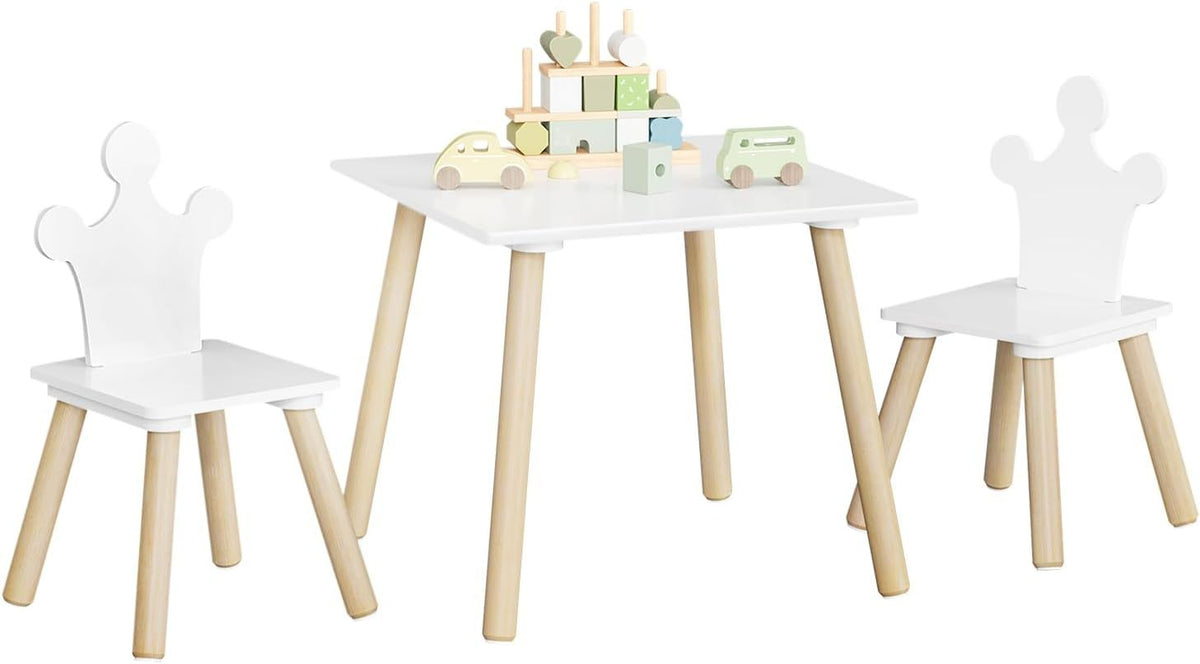 WOLTU Table enfant avec 2 chaises, chaises avec dossier, blanc et chêne clair