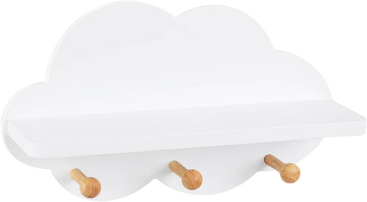 WOLTU Étagères Livre Murales pour Enfant, Patères pour Enfants, Tablette Murale en Forme Nuages avec Crochets, 36x12x20,5 cm
