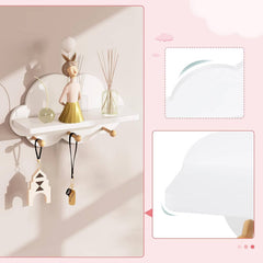 WOLTU Étagères Livre Murales pour Enfant, Patères pour Enfants, Tablette Murale en Forme Nuages avec Crochets, 36x12x20,5 cm