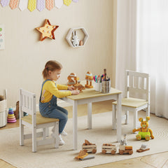 Table enfant avec chaise, lot table et 2 chaises enfant en bois pour dessiner, jouer, étudier, 56x52x48cm, bois naturel