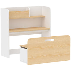 Bureau et Chaise pour Enfant 5 en 1 avec Bibliothèque et Banc Coffre à Roulettes, pour 3 à 8 Ans, Blanc