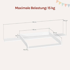 WOLTU Changing table attachment, changing table attachment, with protective edge, MDF, 160x10x80 cm, white