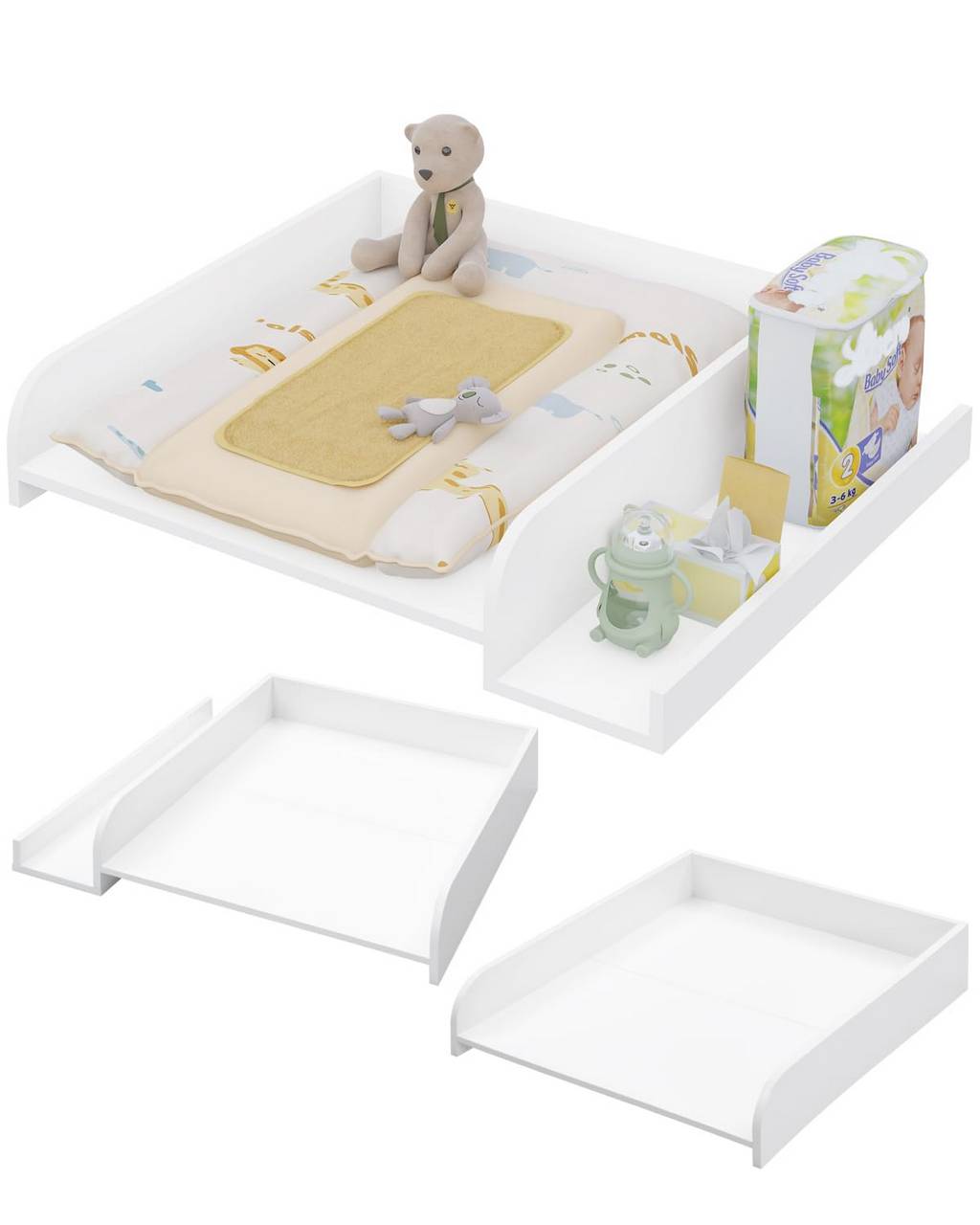 WOLTU Table à Langer, avec Dispositifs de Sécurité Latéraux, 80x16,5x70 cm, Blanc