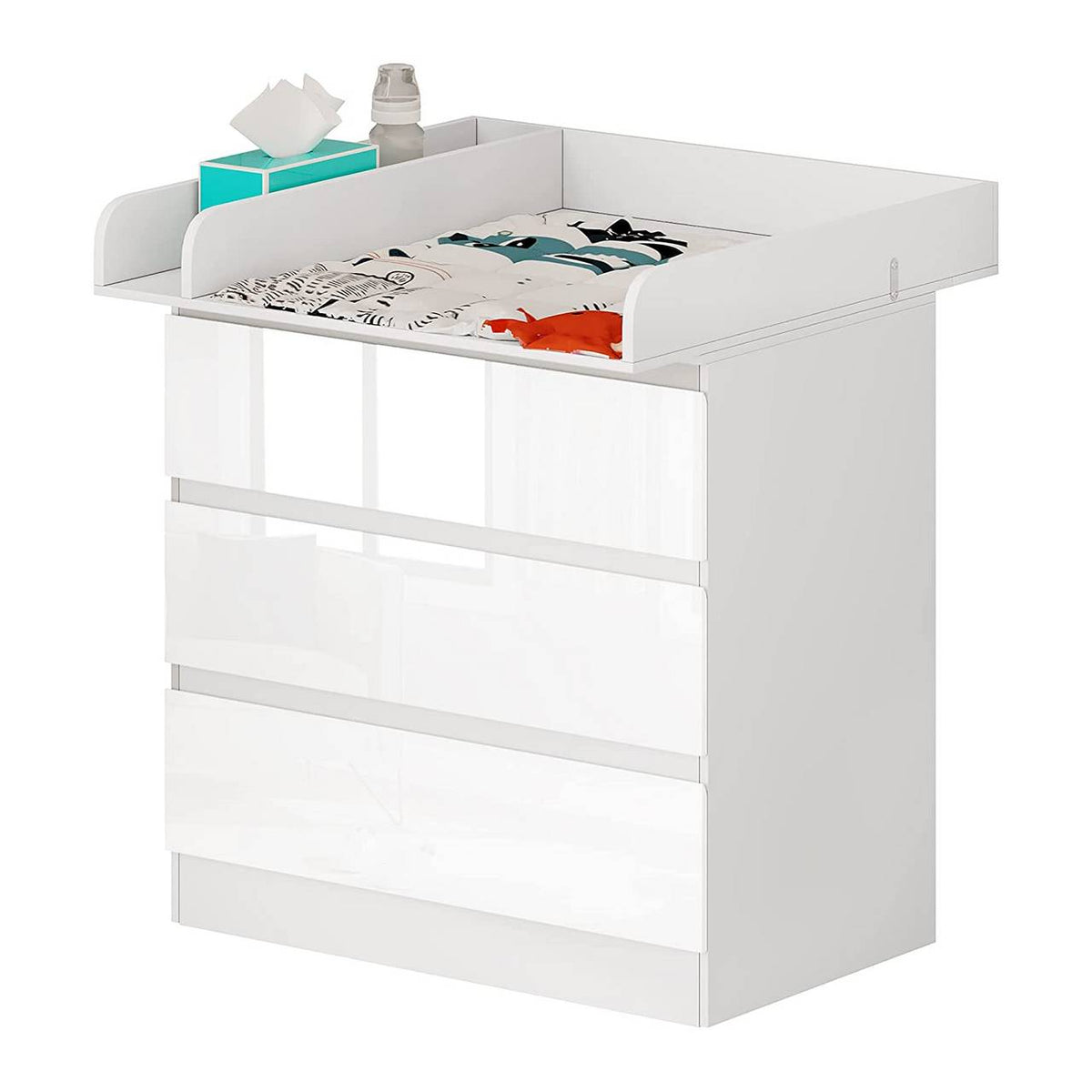 WOLTU Table à Langer, Commode avec 3 Tiroirs, avec Protecteur Anti-basculement
