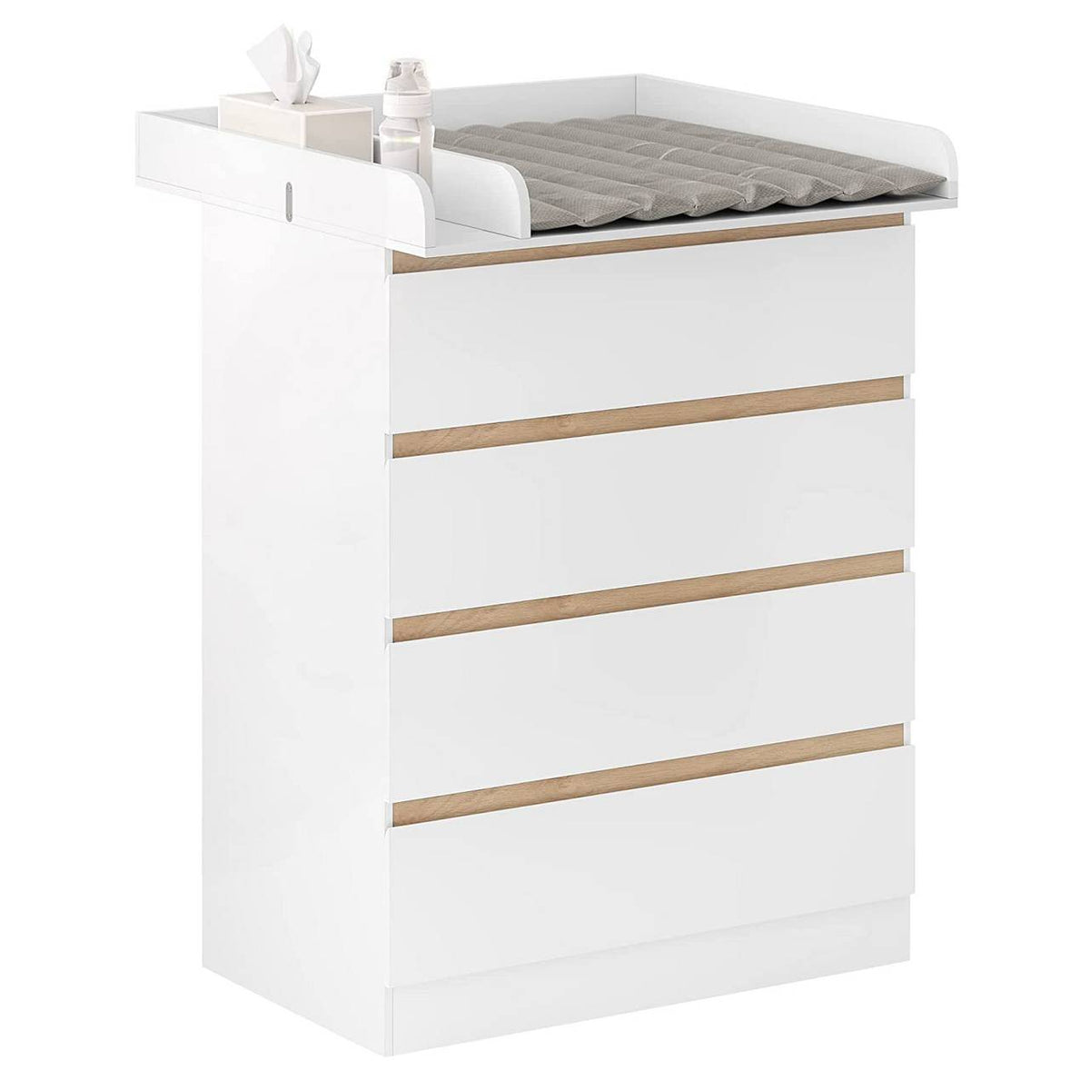 WOLTU Table à Langer avec Kit de Langer Amovible, avec 4 Tiroirs, Hauteur 110 cm