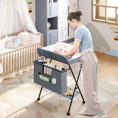 WOLTU Table à Langer, Plan à Langer, Pliable, en Métal et Tissu Oxford, Gris