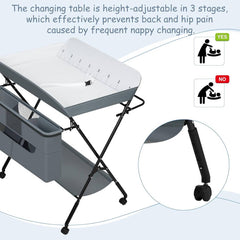 WOLTU Table à Langer, Plan à Langer, Pliable, en Métal et Tissu Oxford, Gris