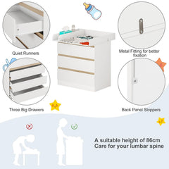 WOLTU Table à Langer avec 3 Tiroirs, Meuble pour Bébé, Blanc