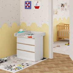 WOLTU Table à Langer avec 3 Tiroirs, Meuble pour Bébé, Blanc